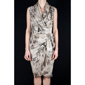AllSaints Ivory Sepia Skull De Jouy Silk Cocktail Evening Dress